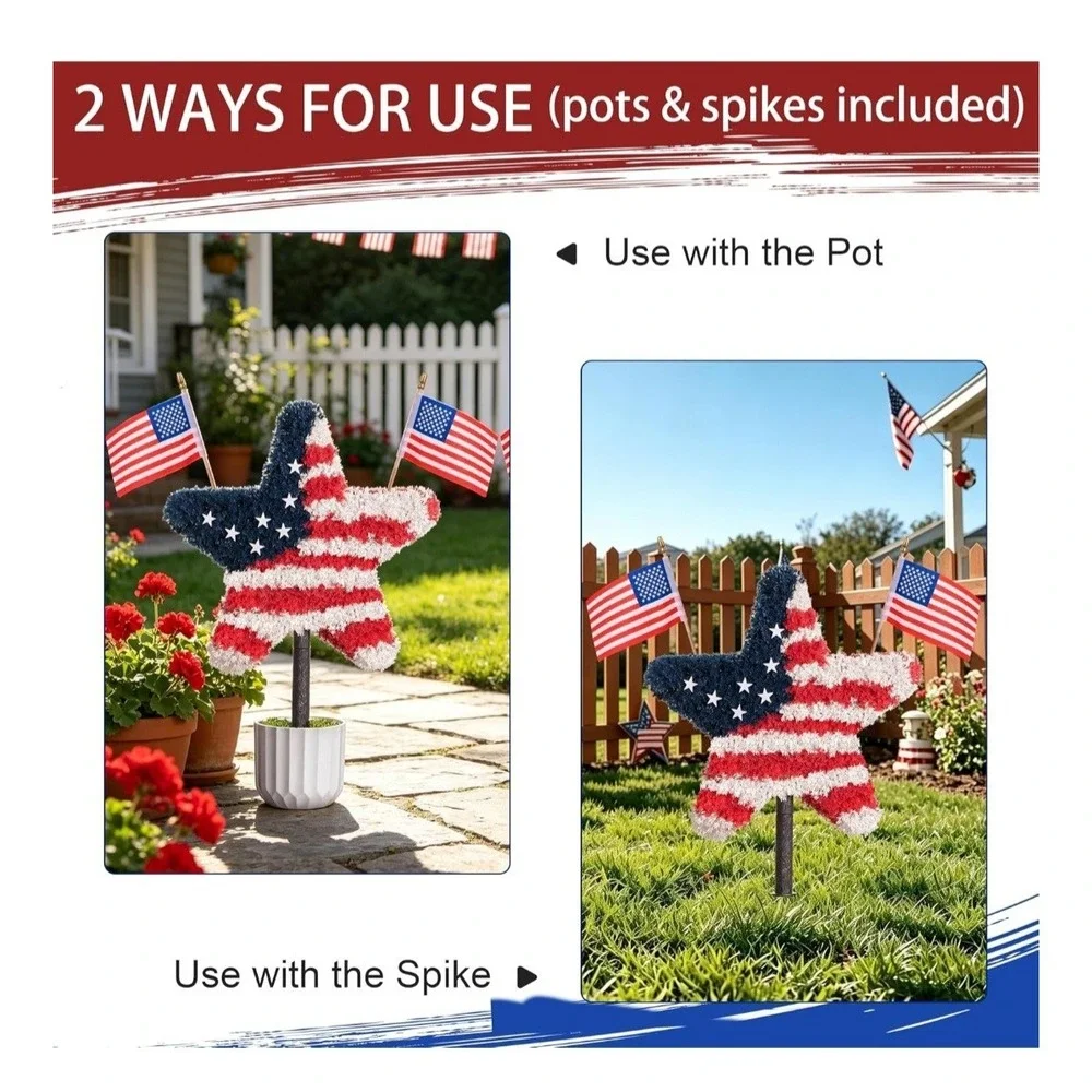 2 Pack Star Topiary Trees for 4th of July Decoration, Artificial Star Trees